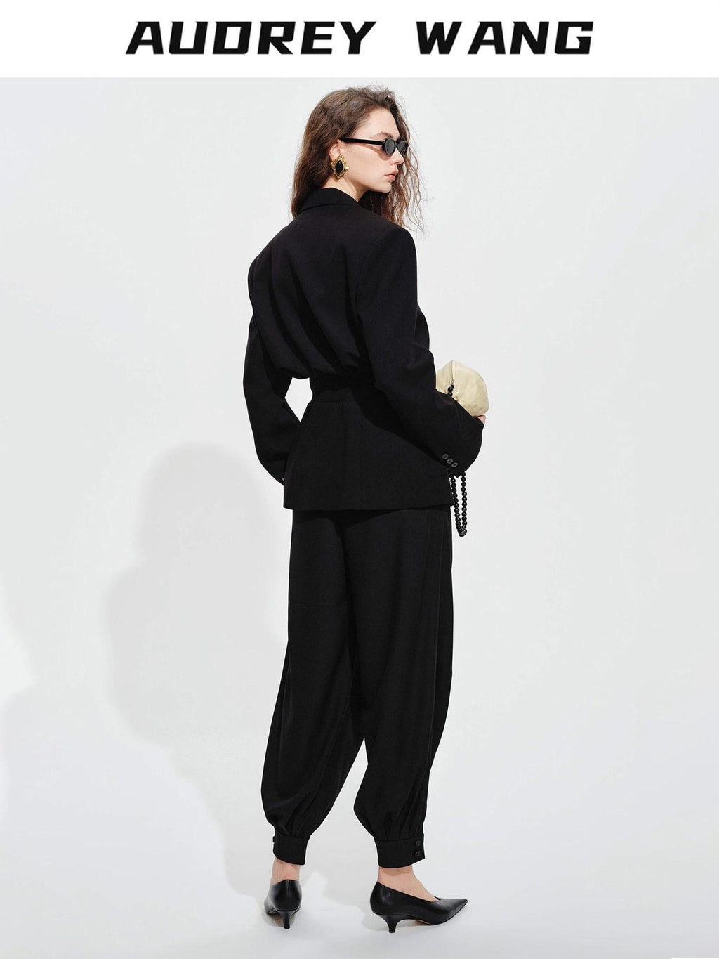 audreyyang High Stretch Elastic Waist Tapered Casual Women Black Polyester Sweatpants
