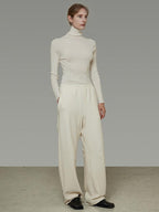 unspoken Soft Breathable Cotton High Waist Drawstring Minimalist Office Wide Leg Pants