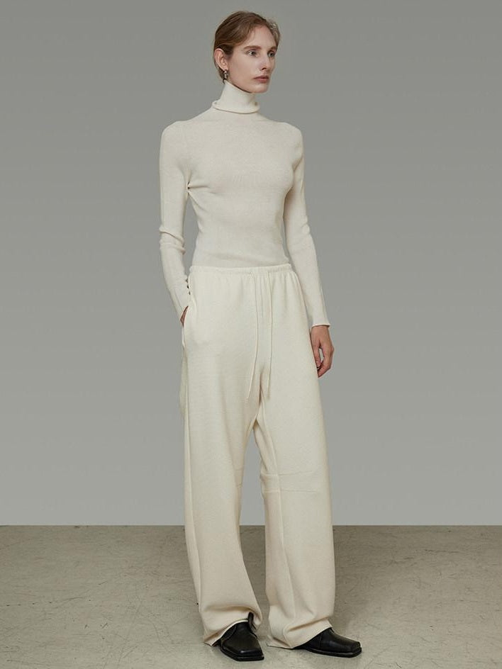 unspoken Soft Breathable Cotton High Waist Drawstring Minimalist Office Wide Leg Pants