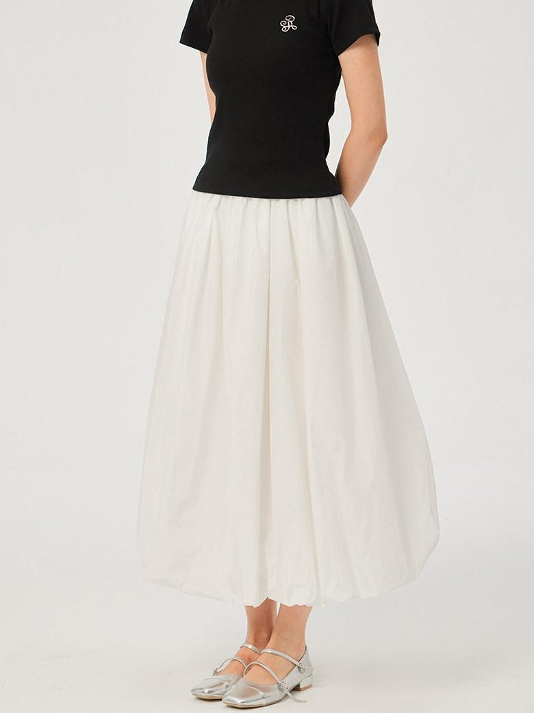 ikyou Non Deforming Lined Pocket Pleated A Line Mid Waist Casual Cotton Midi Skirts