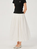 ikyou Non Deforming Lined Pocket Pleated A Line Mid Waist Casual Cotton Midi Skirts