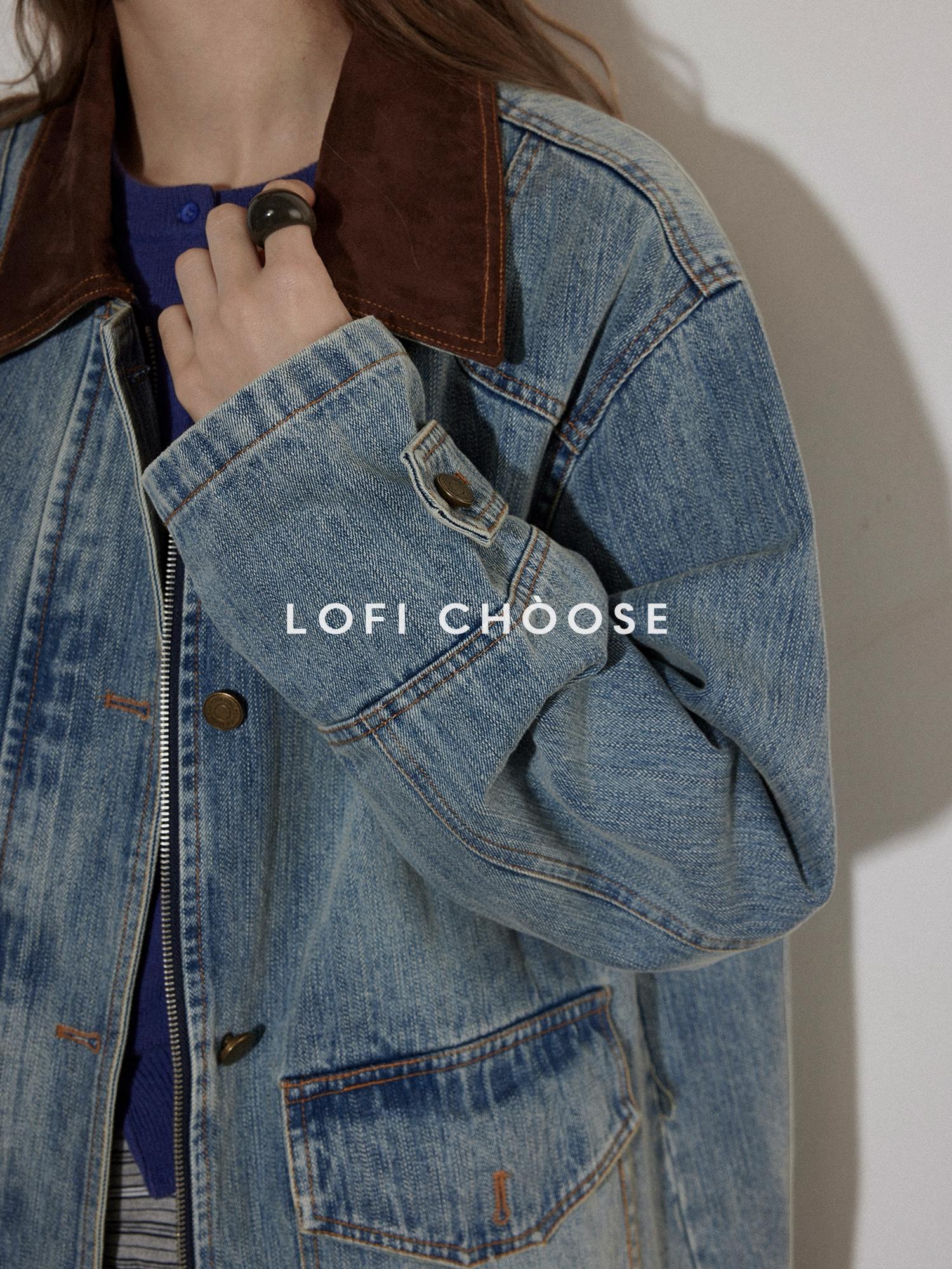 Lofi choose Cotton Colorblock Loose Fit Women Button Midlength Blue Denim Jackets