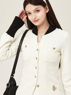 ikyou Warm Cotton Slim Embroidered Pocket Office Long Sleeve Button Solid Blouses