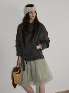 Lofi choose Breathable Drawstring Oversized Commuter Women Button Mud Gray Denim Jackets