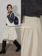 Lofi choose High Waist Irregular Hem Loose Fit Workwear Solid Beige Office Midi Skirts