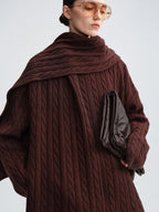 audreyyang 100 Percent Sheepswool Thick Vintage Loose Built In Scarf Women Knit Sweaters
