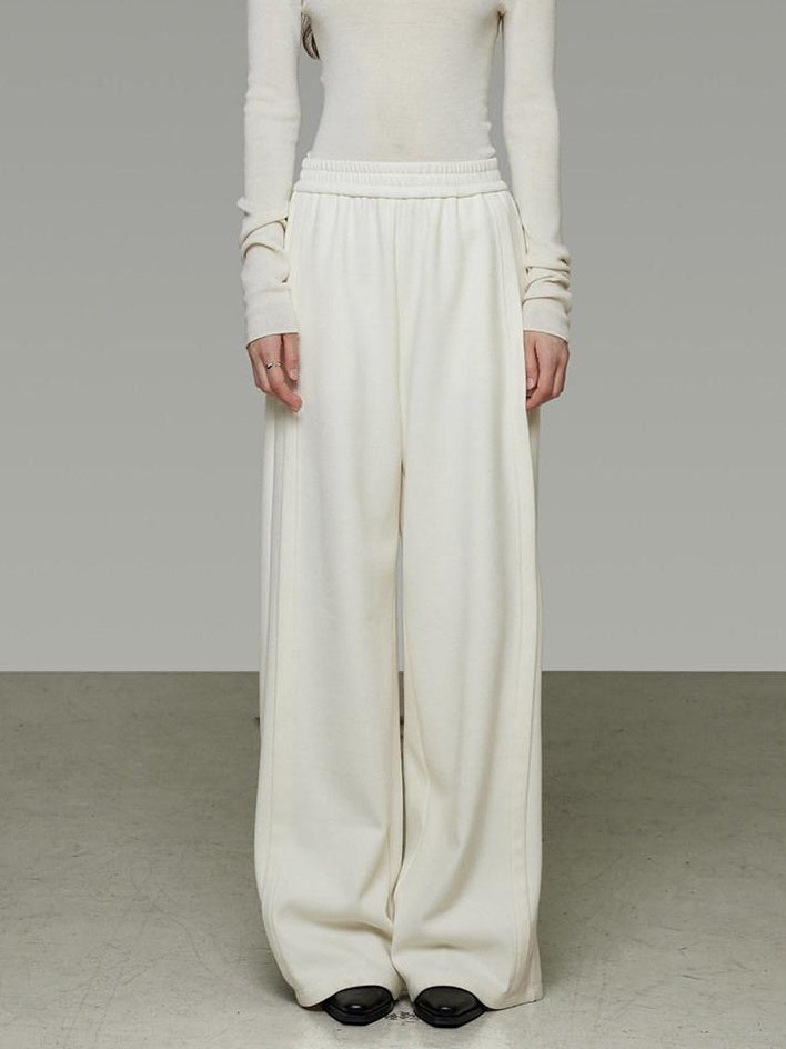 unspoken Comfort Elastic Natural Waist Minimal Solid White Polyester Blend Wide Leg Pants