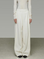 unspoken Comfort Elastic Natural Waist Minimal Solid White Polyester Blend Wide Leg Pants