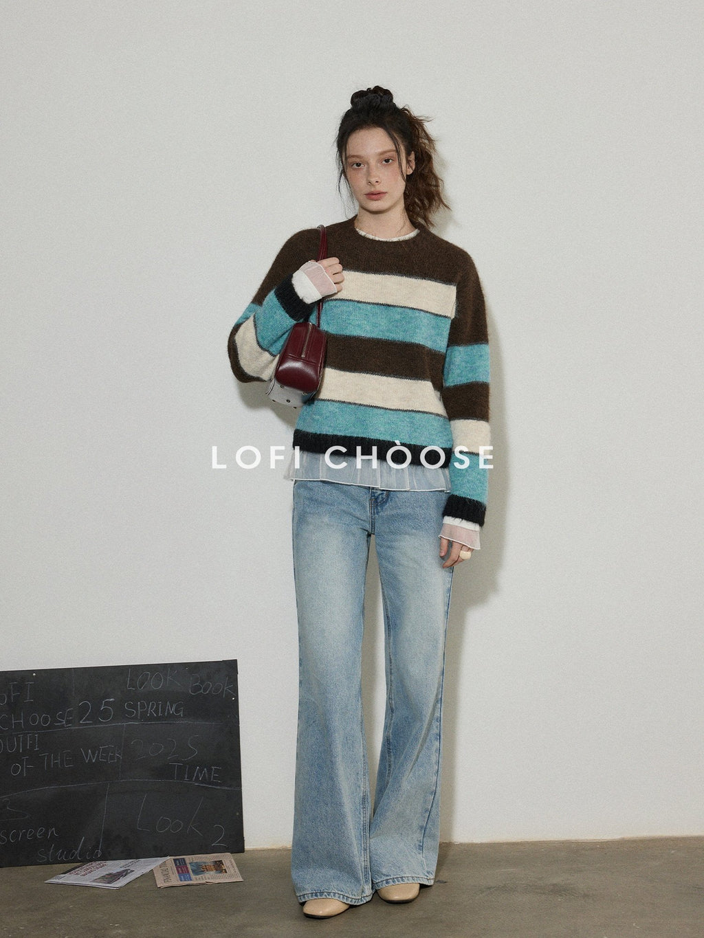 Lofi choose Soft Oversized Commuter Colorblock Knit Pullover Women Crew Neck Sweaters