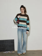 Lofi choose Soft Oversized Commuter Colorblock Knit Pullover Women Crew Neck Sweaters