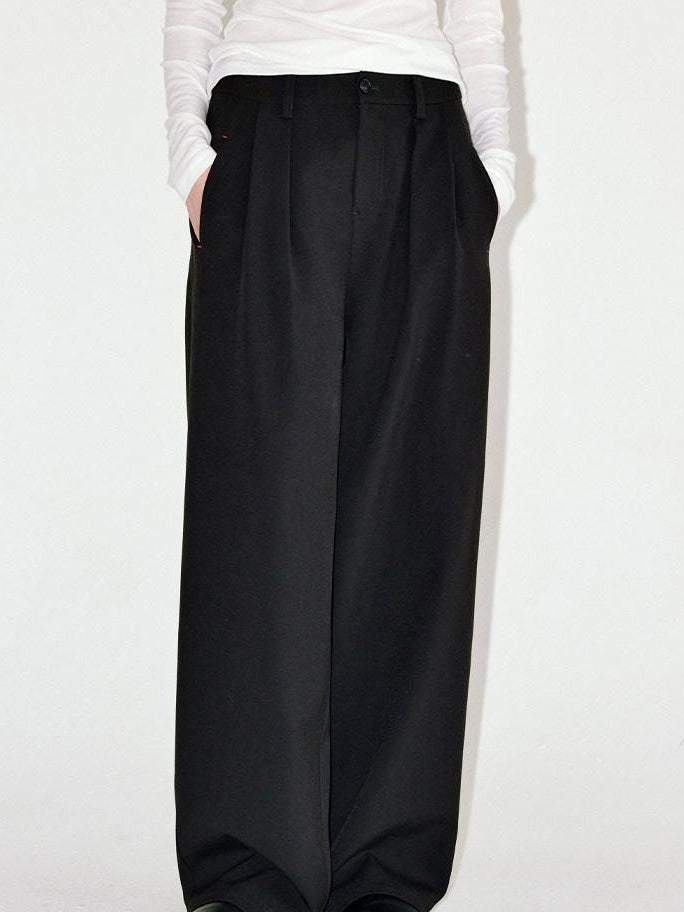 fano Elegant Office Mid Rise Straight Silhouette For Women Black Wide Leg Pants