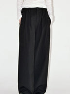 fano Elegant Office Mid Rise Straight Silhouette For Women Black Wide Leg Pants