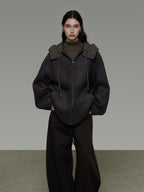unspoken Premium Lambswool Hooded Relaxed Fit Minimal Commuter Zipper Gray Wool Coats