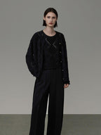 unspoken Soft Fine Knit Two Piece Minimalist Women Black Layered Knitwear Cardigans