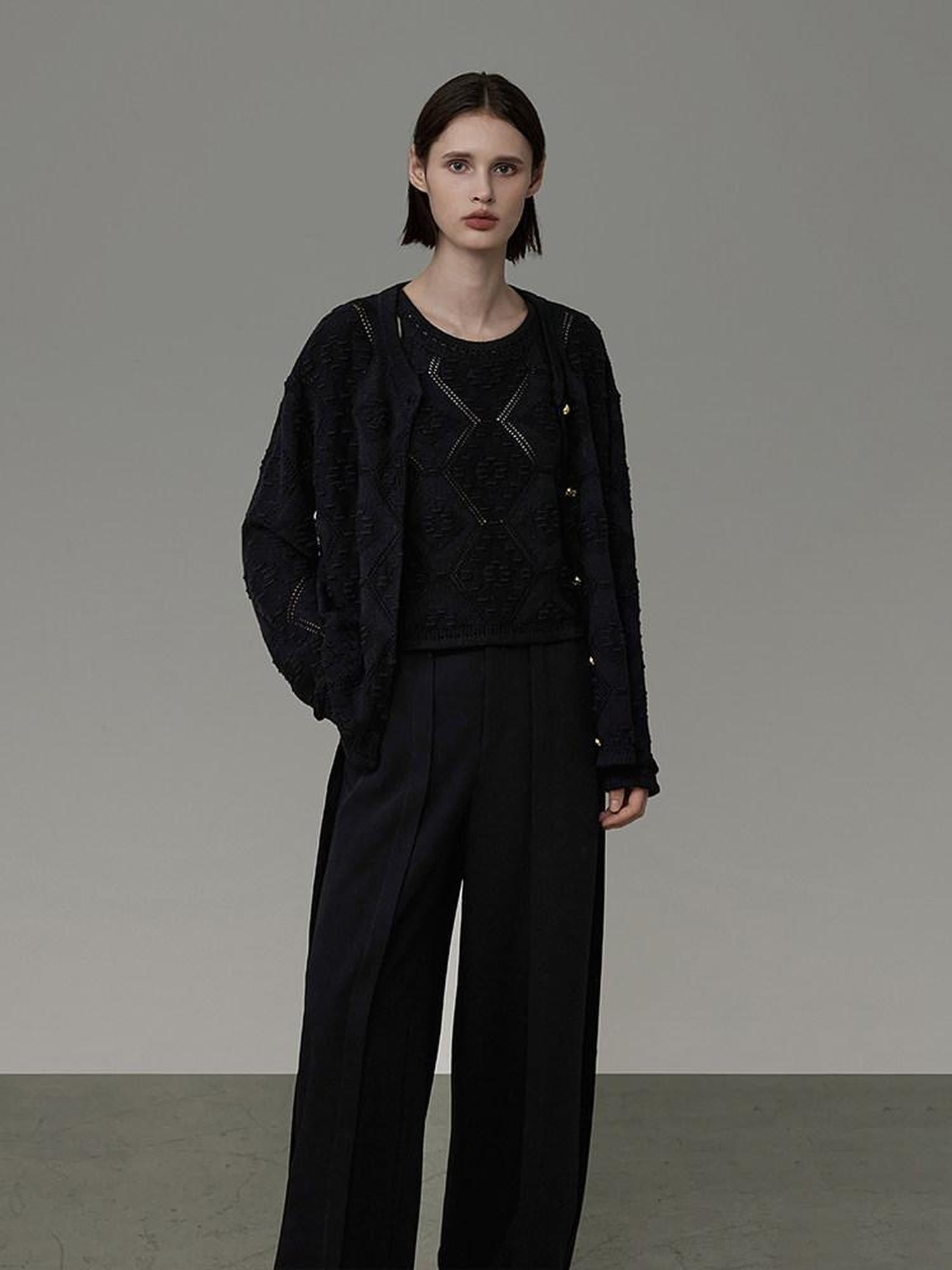 unspoken Soft Fine Knit Two Piece Minimalist Women Black Layered Knitwear Cardigans