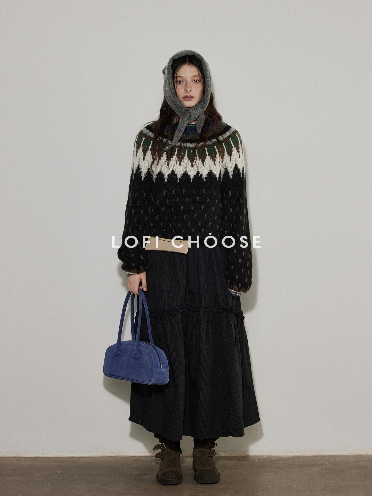 Lofi choose Cozy Thick Oversized Commuter Office Crewneck Black Pullover Knit Sweaters