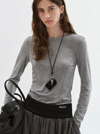 fano Lyocell Blend Slim Fit Minimal Commuter Crew Neck Women Long Sleeve T-Shirts