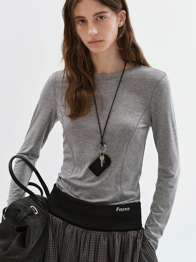 fano Lyocell Blend Slim Fit Minimal Commuter Crew Neck Women Long Sleeve T-Shirts