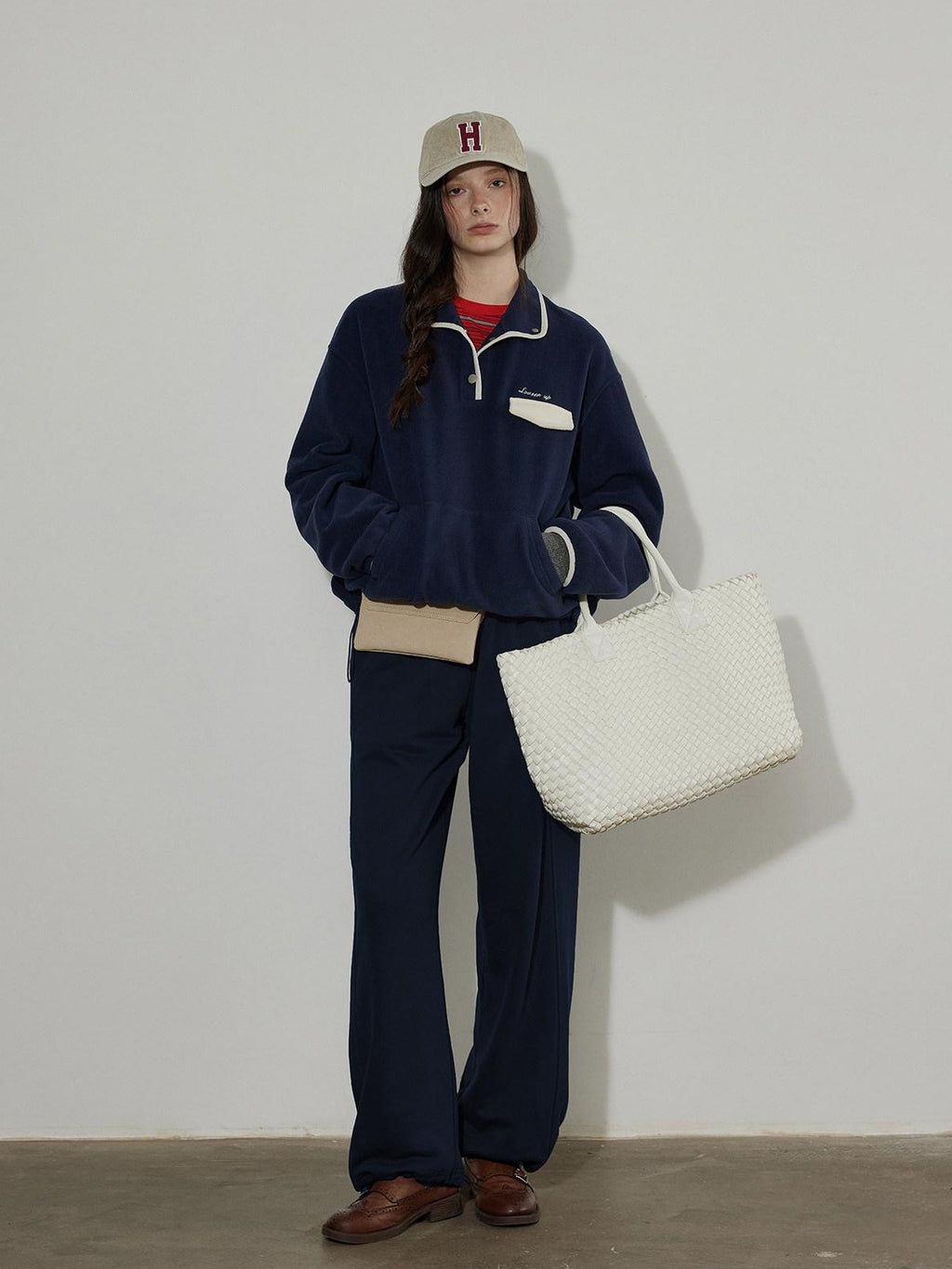 Lofi choose High Waist Casual Loose Straight Leg Women Navy Wide Leg Pants