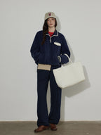 Lofi choose High Waist Casual Loose Straight Leg Women Navy Wide Leg Pants