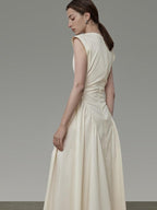 unspoken High Waist Colorblock V-neck Sleeveless Workwear A Line Cotton Maxi Dresses