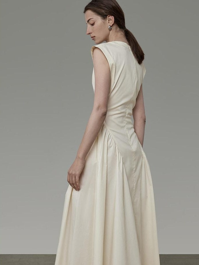 unspoken High Waist Colorblock V-neck Sleeveless Workwear A Line Cotton Maxi Dresses