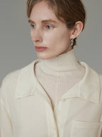 unspoken Breathable Lyocell Relaxed Button Collar Patch Pocket Women Beige Shirts