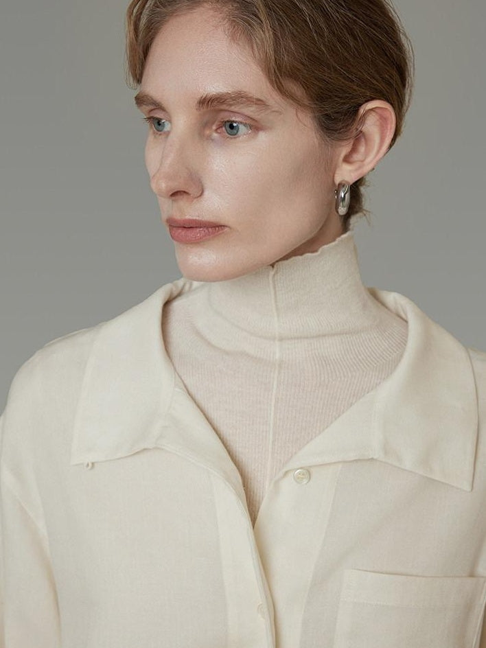 unspoken Breathable Lyocell Relaxed Button Collar Patch Pocket Women Beige Shirts