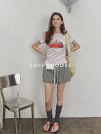 Lofi choose Office Relaxed Printed Round Neck Women Light Blue Short Sleeve T-Shirts