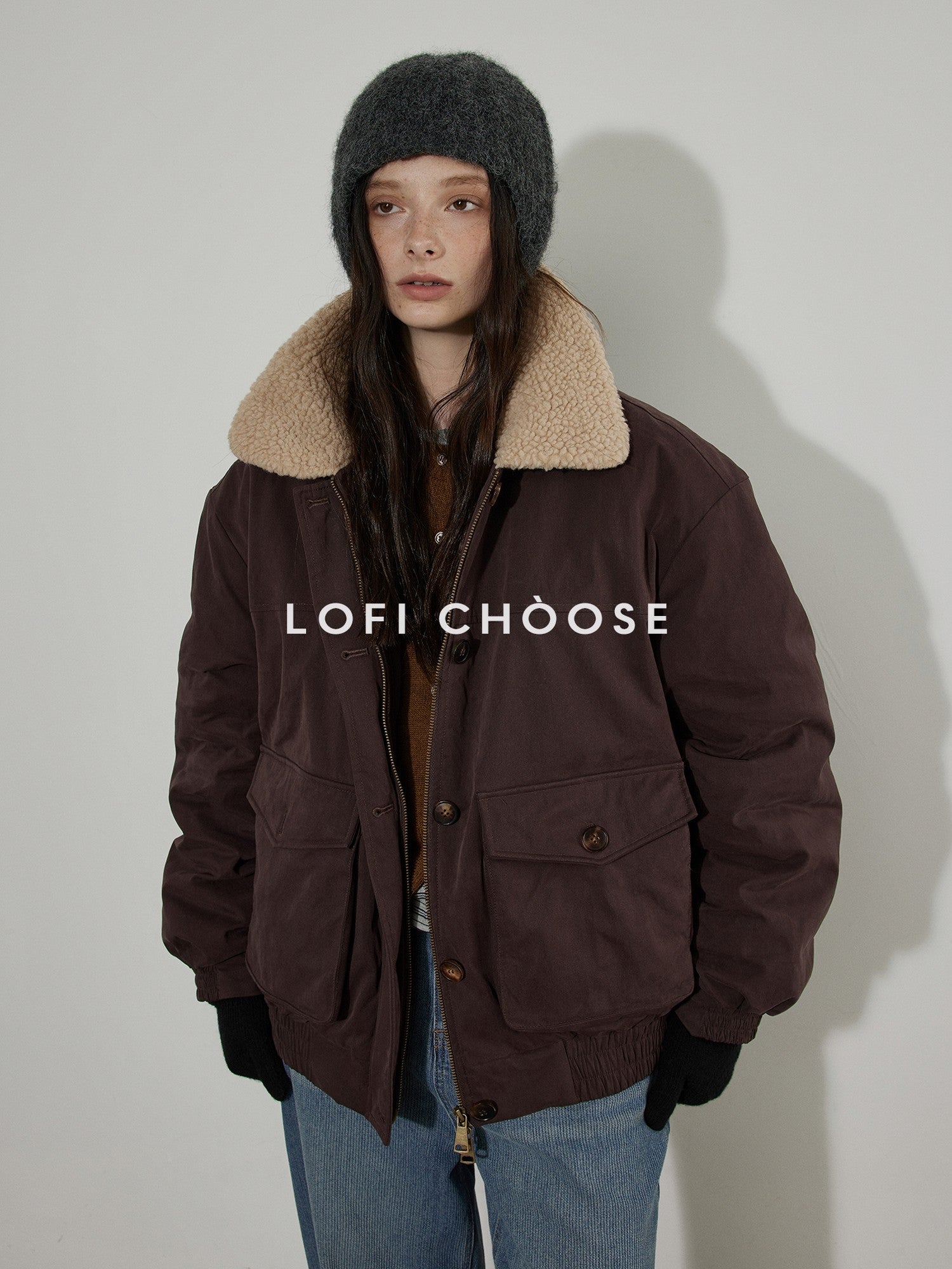 Lofi choose 90 Percent White Duck Down Oversized Turn Down Collar Plum Purple Down Jackets