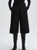 audreyyang Wool Blend Minimal Wide Leg Natural Waist Women Office Mid-Length Shorts