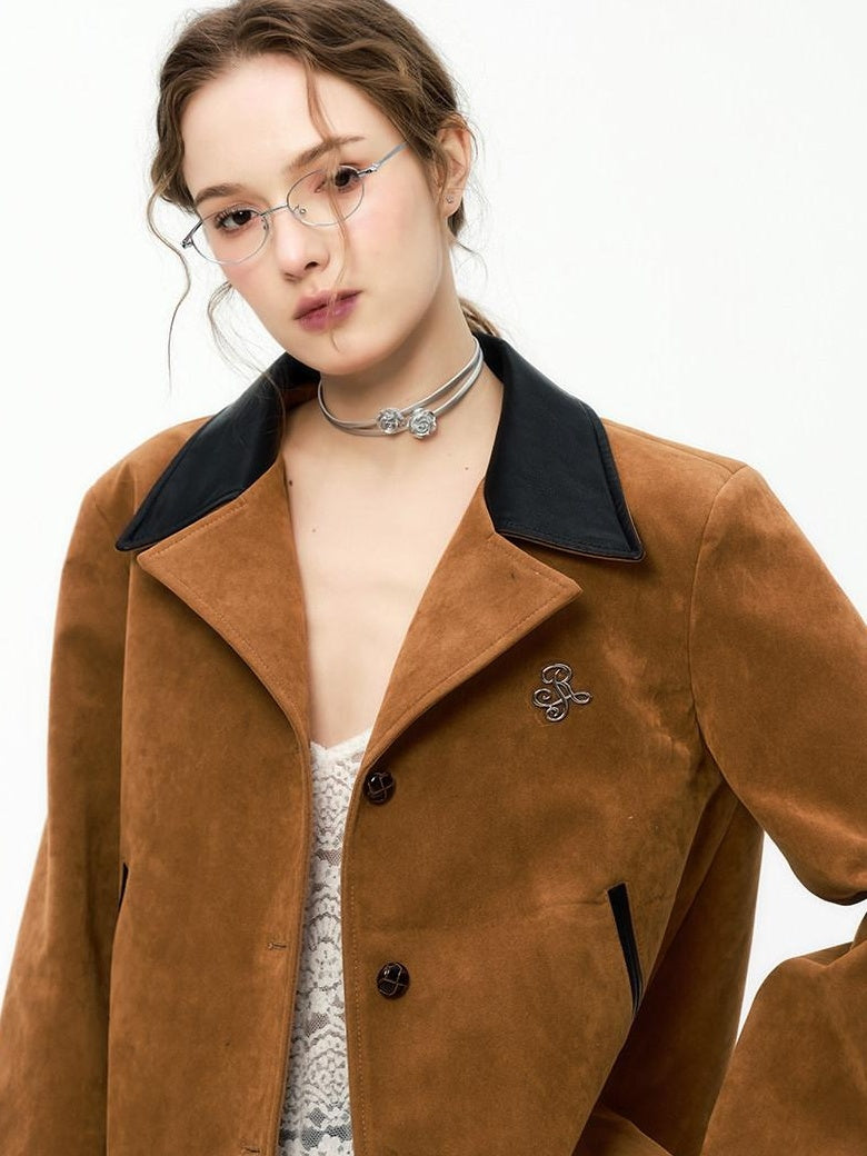 ikyou Non Iron 3D Embellished Straight Fit Commuter Notch Lapel Brown Cropped Jackets