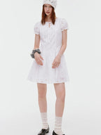 fano Pure Cotton Breathable Korean Workwear A Line Round Neck White Midi Dresses