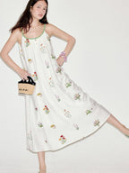 fano Viscose Linen Blend Printed A Line Sleeveless Camisole Young Women Maxi Dresses
