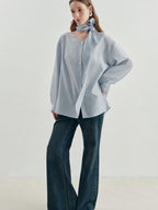 someonesometimes Breathable Lyocell Minimal Commuter Relaxed V-neck Button Tie Women Blouses