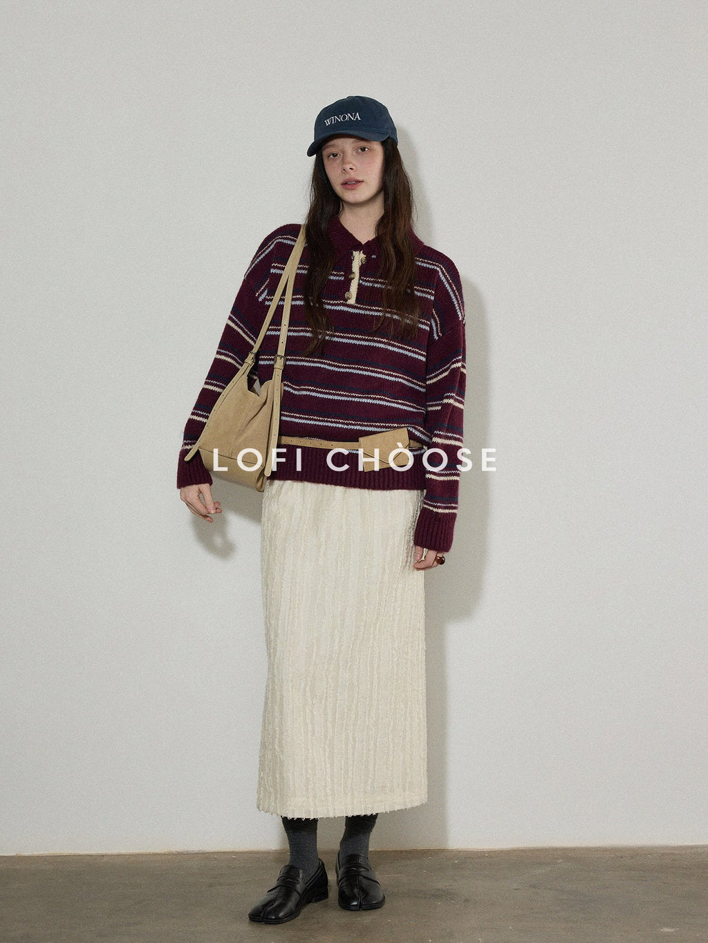 Lofi choose Cozy Colorblock Collared Oversized Striped Button Knit Pullover Women Sweaters