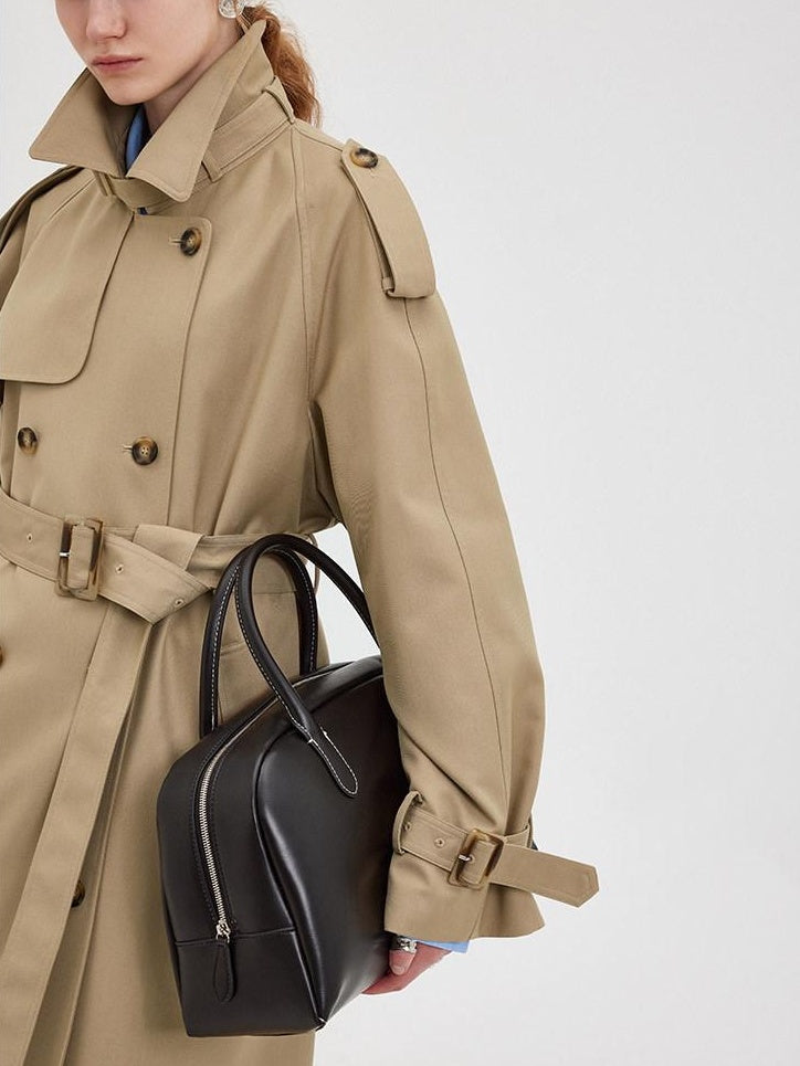 fano Double Breasted Button Loose Fit Raglan Sleeve Commuter Women Khaki Trench Coats