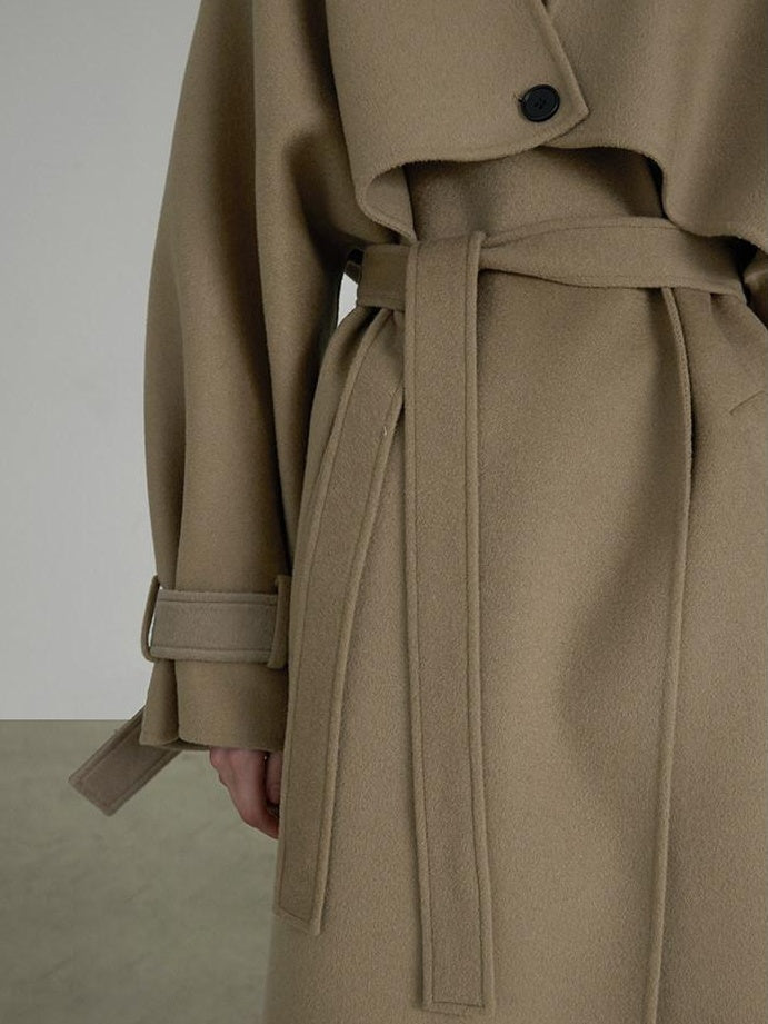 unspoken Pure Sheep Wool Long V-neck Straight Cut With Pockets Commuter Wool Coats
