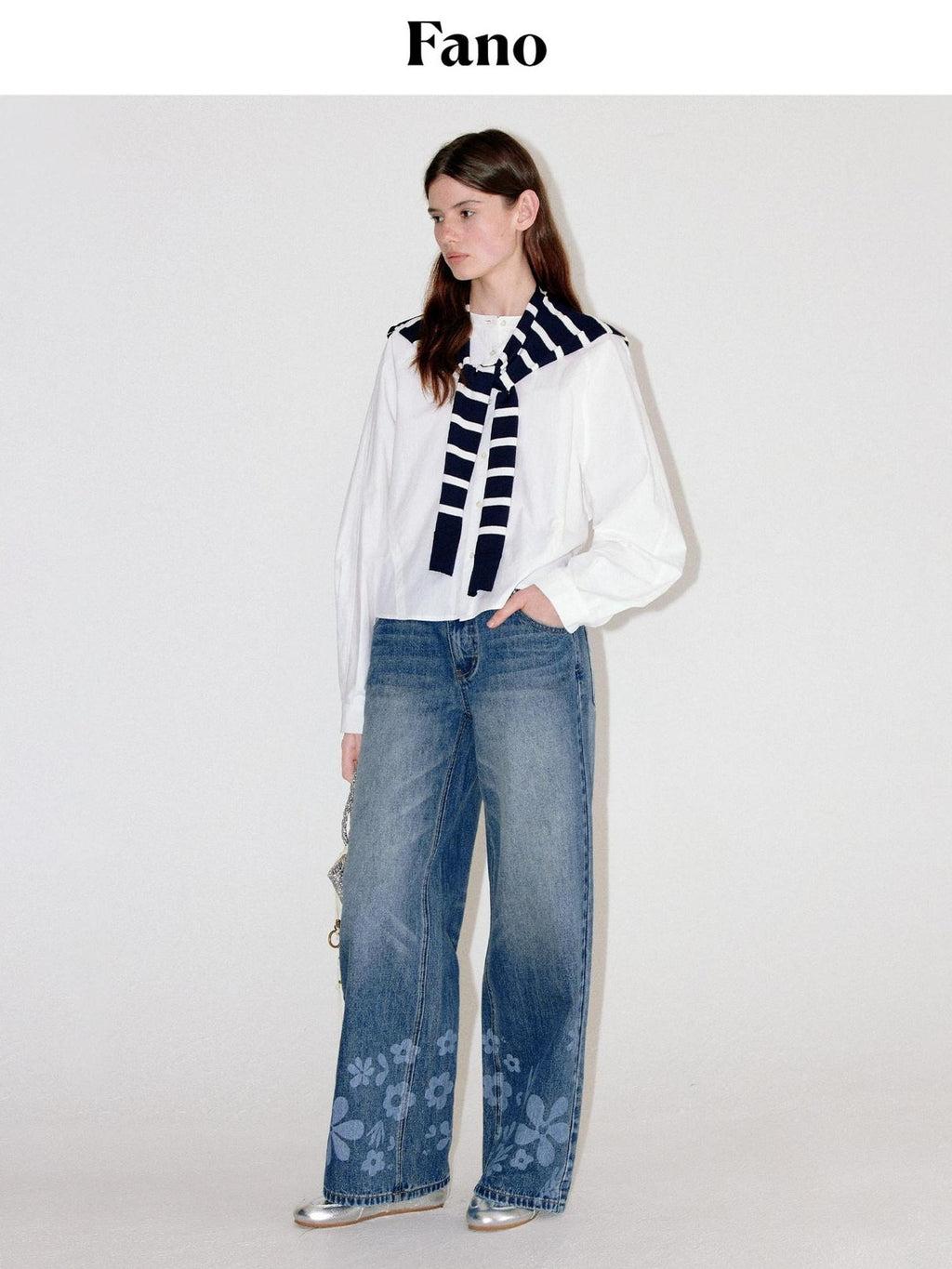 fano Natural Waist Indigo Dyed Loose Fit Women Casual Blue Denim Wide Leg Jeans
