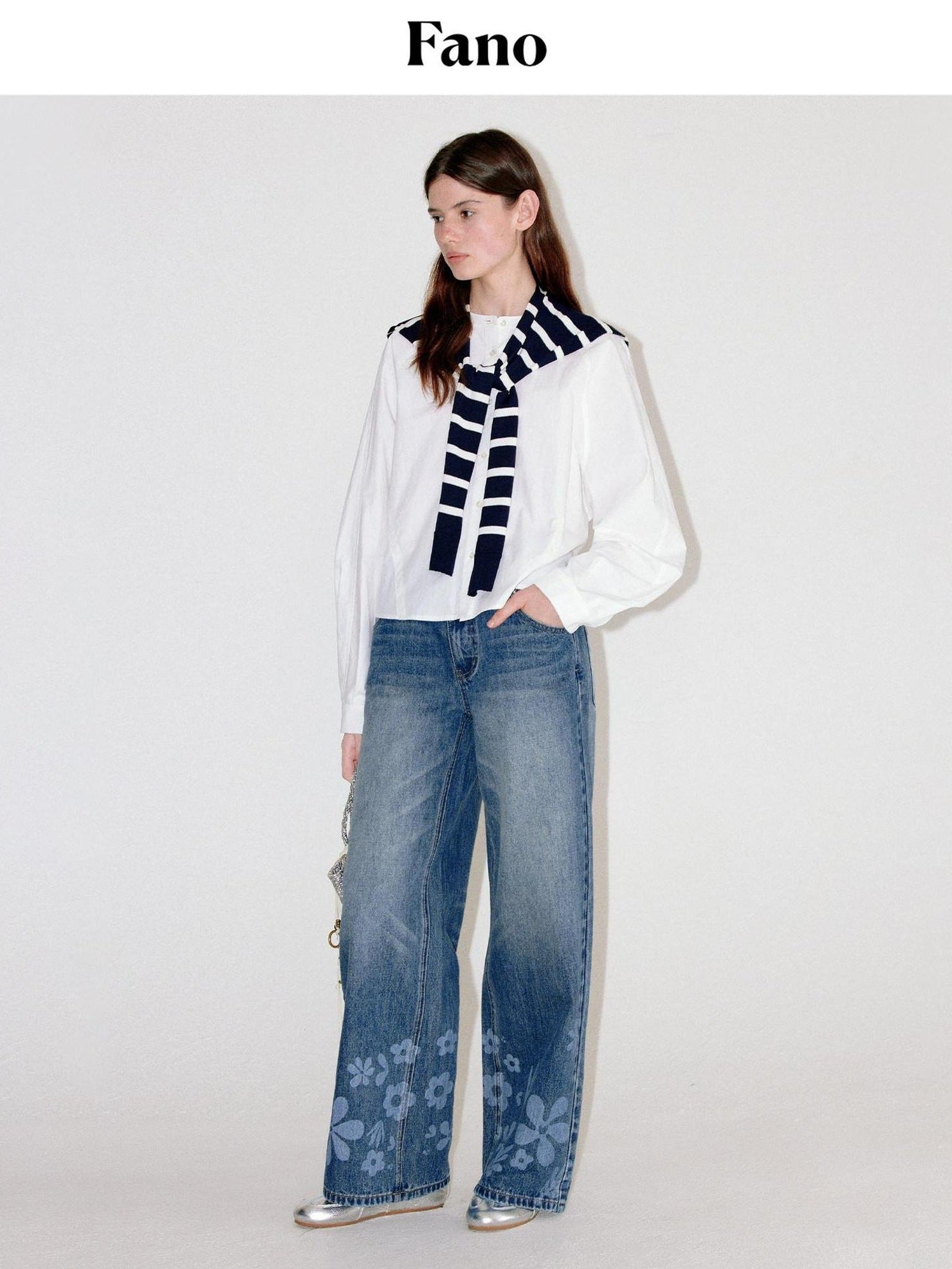 fano Natural Waist Indigo Dyed Loose Fit Women Casual Blue Denim Wide Leg Jeans