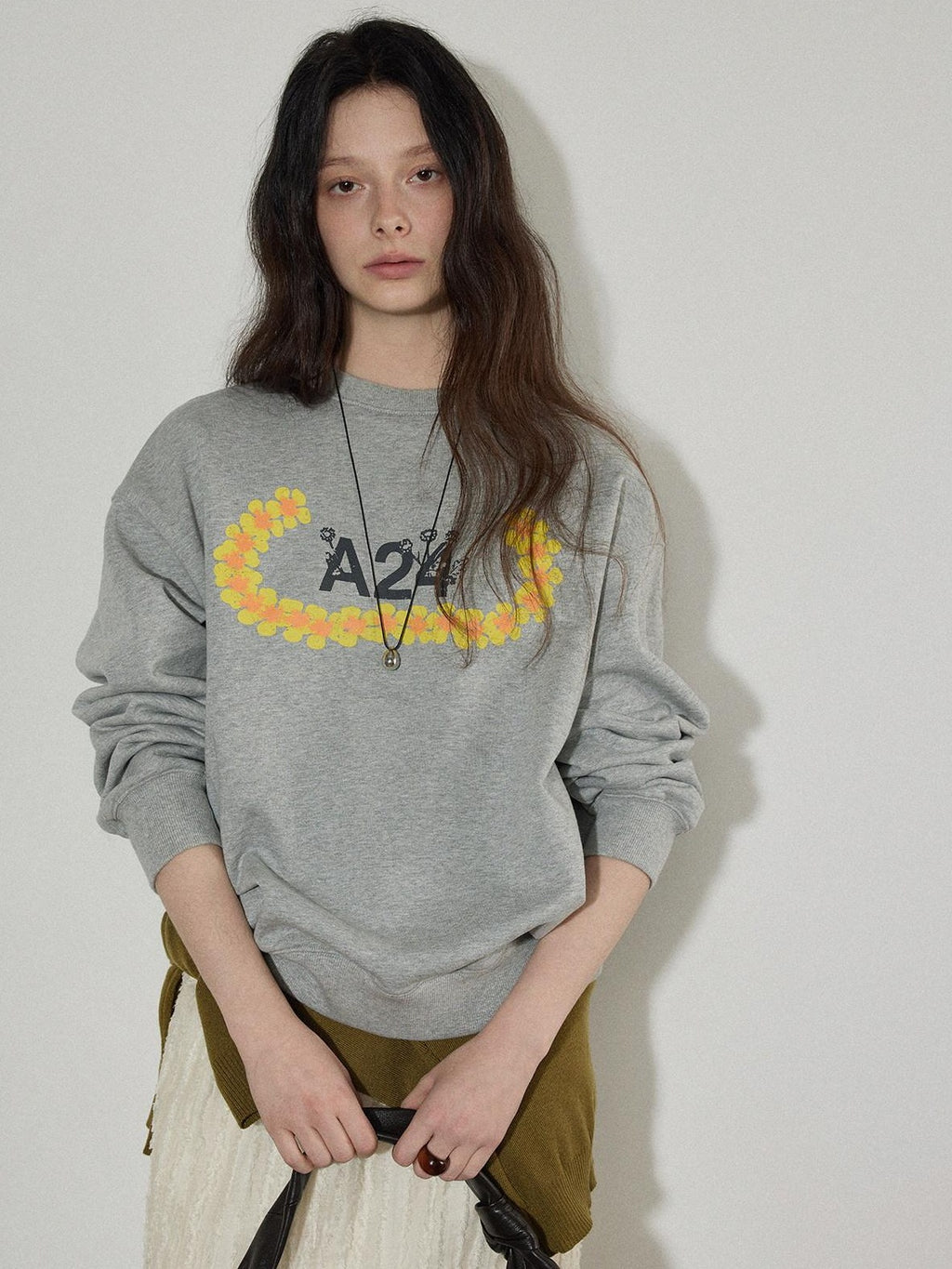 Lofi choose 100% Cotton Relaxed Crewneck Long Sleeve Women Commuter Gray Sweatshirt