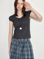 fano Stretch Cotton Blend Korean Slim Crewneck Charcoal Short Sleeve T-Shirts