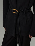 unspoken Fur Collar Thick Mid Length Loose Fit Minimalist Commuter Black Wool Long Coats