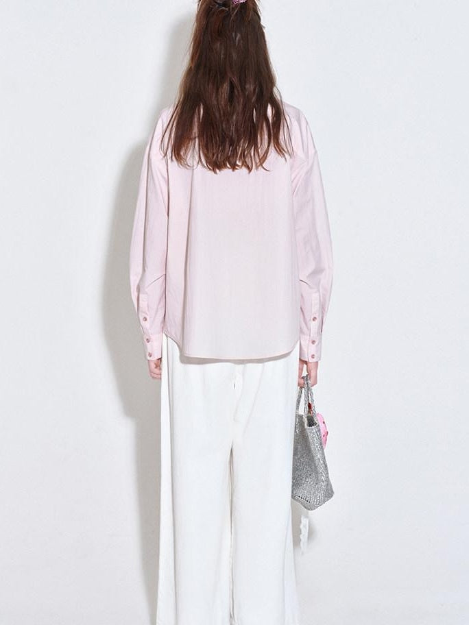 fano Shape Retention Lyocell Blend Korean Work Loose Turn Collar Pink Women Blouses