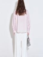 fano Shape Retention Lyocell Blend Korean Work Loose Turn Collar Pink Women Blouses