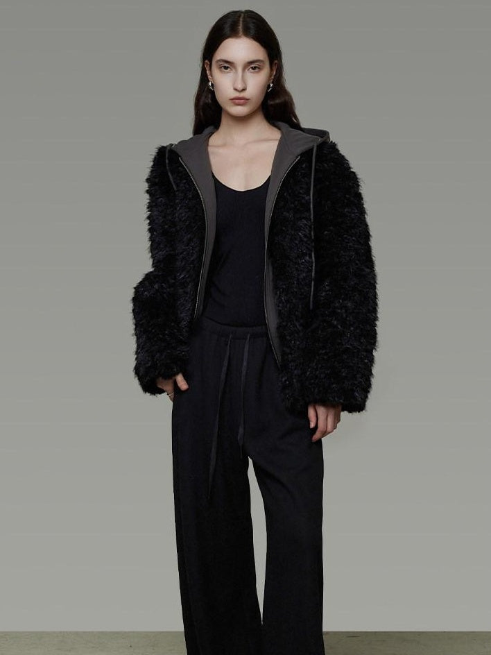 unspoken Warm Minimalist Commuter Loose Fit Zip Layered Women Black Polyester Short Coat