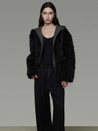 unspoken Warm Minimalist Commuter Loose Fit Zip Layered Women Black Polyester Short Coat