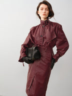 audreyyang Slimming Loose Cuffed Sleeves Button Women Mustard Green Leather Jackets