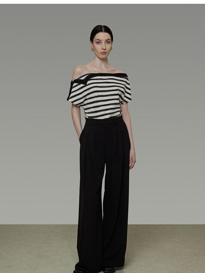 unspoken Soft Cotton Knit Striped Loose Minimalist Women Bardot Off Shoulder Crop Tops