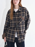 fano Breathable Viscose Oversized Plaid Lapel Button Front Women Everyday Shirts